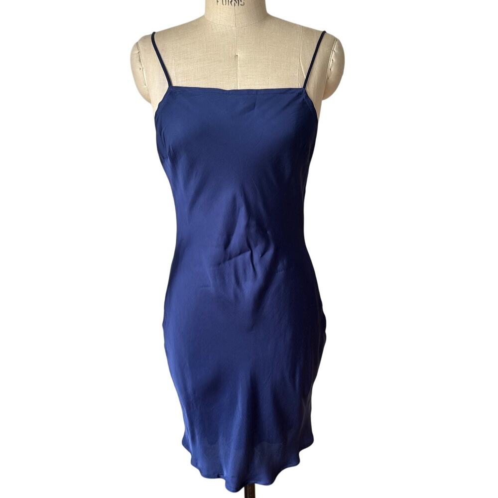 CHASER Slip Mini Dress in Navy Blue Satin Size Medium Sexy Party Minimal